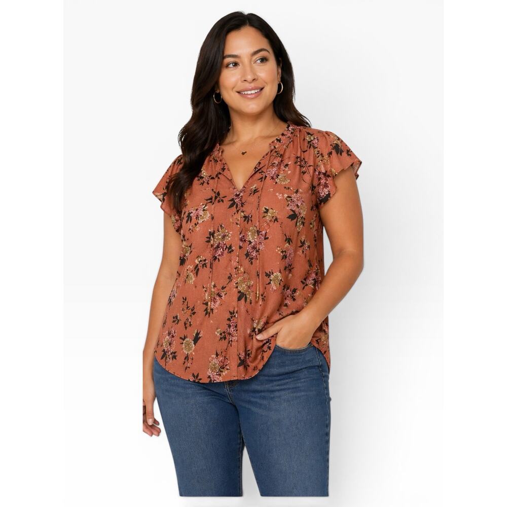 Buffalo David Bitton Floral Flutter Sleeve Blouse XL NWT